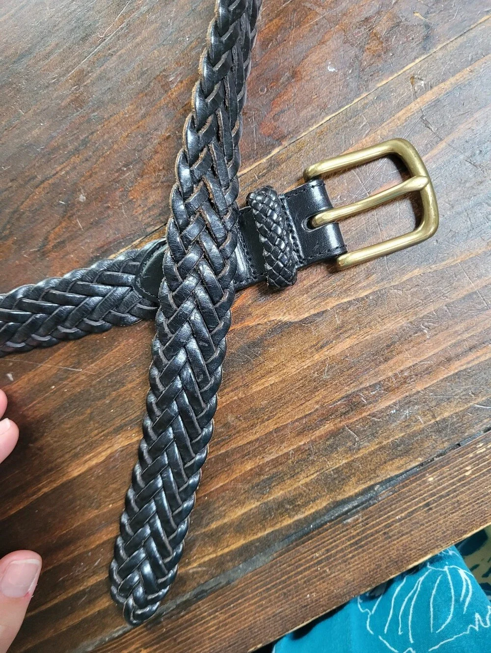 LL Bean Belt Braided Leather Black Brass Buckle 36
